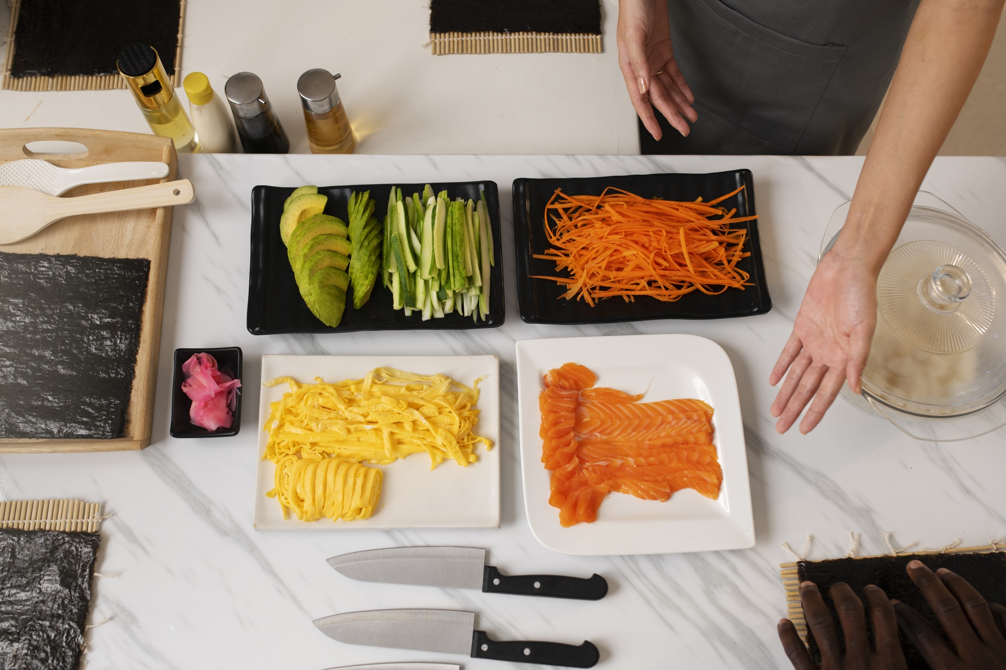Step-by-step mise en place on counter